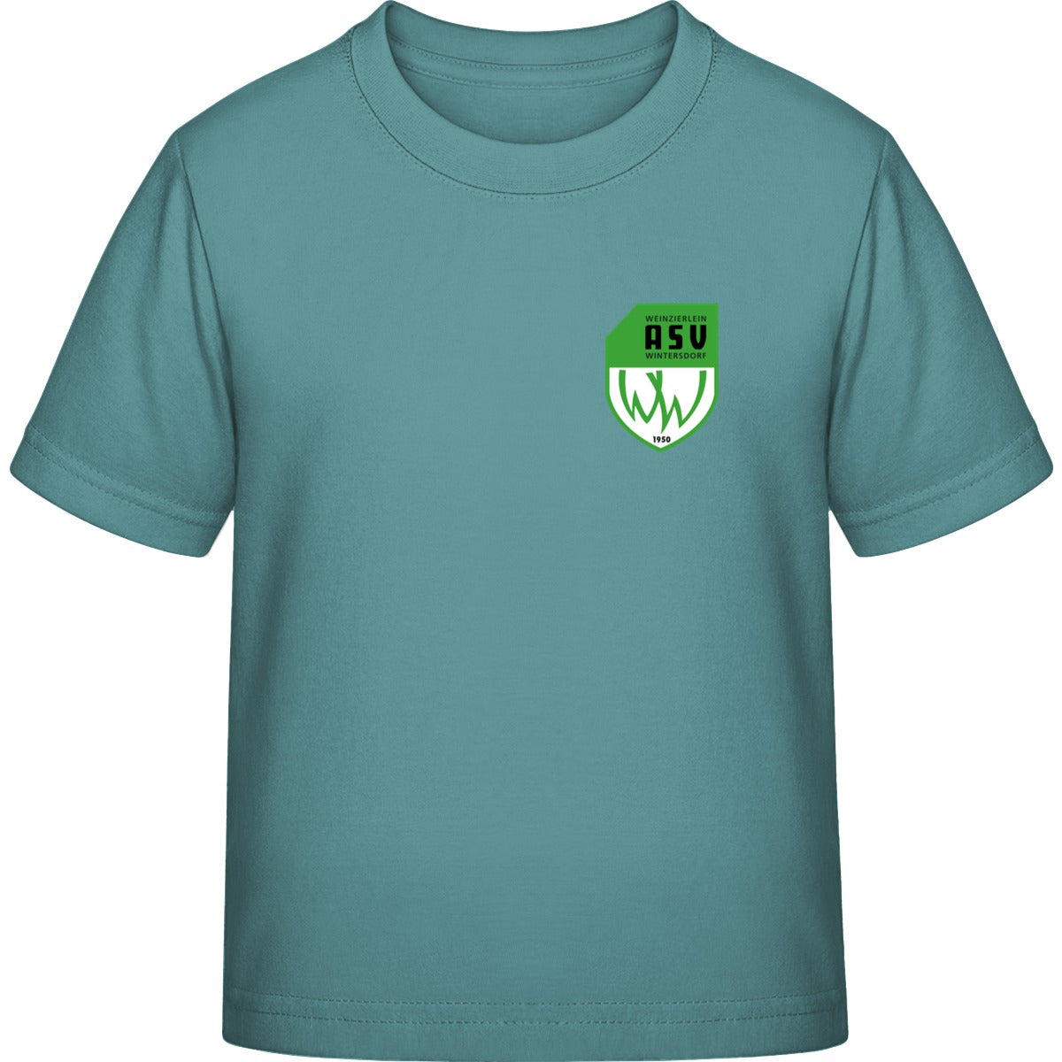 Iconic Kinder T-Shirt Mini Creator 2.0 STTK184 – ASV-Wappen herzseitig Teal Monstera Vorderseite