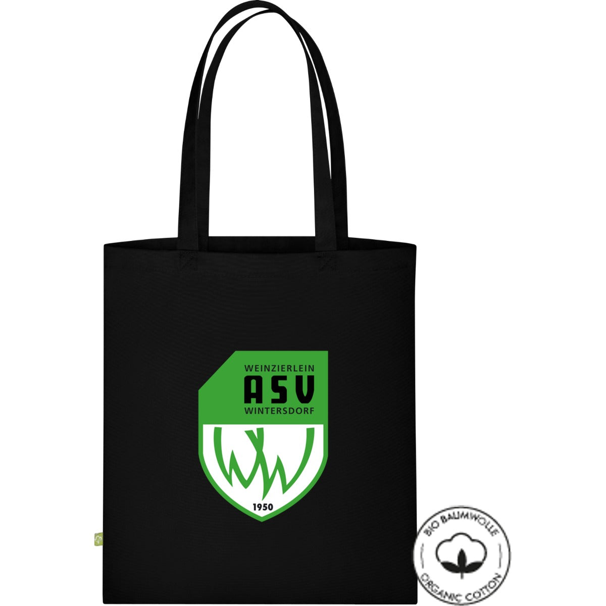 Tasche Bio Baumwolle WM261 – ASV-Wappen mittig groß Black Vorderseite
