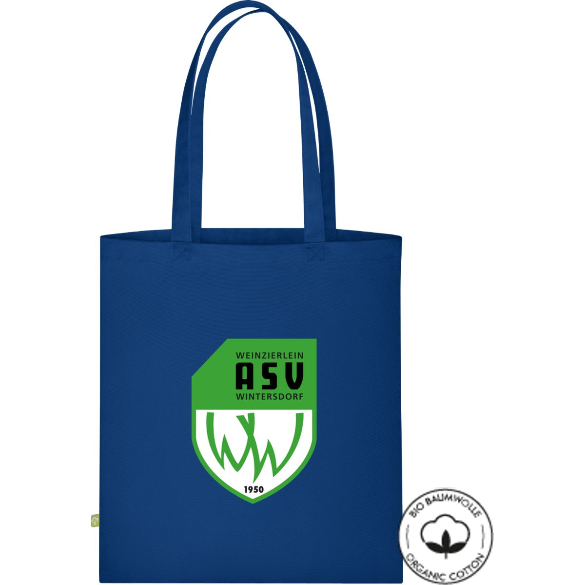 Tasche Bio Baumwolle WM261 – ASV-Wappen mittig groß Bright Royal Vorderseite