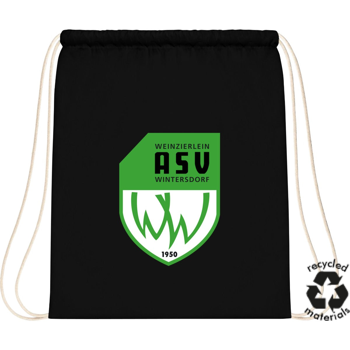 Turnbeutel Recycled Baumwolle WM910 – ASV-Wappen mittig groß Black Vorderseite