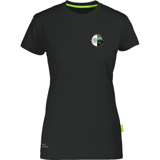 Nachhaltiges Damen Laufshirt aus 100% recyceltem Polyester CN170 – Vereinslogo herzseitig Black Vorderseite