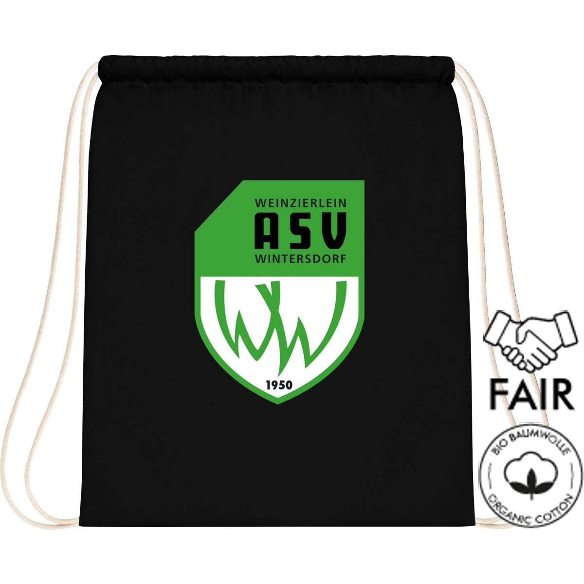 Turnbeutel Recycled Bio XT400 – ASV-Wappen mittig groß Black Vorderseite