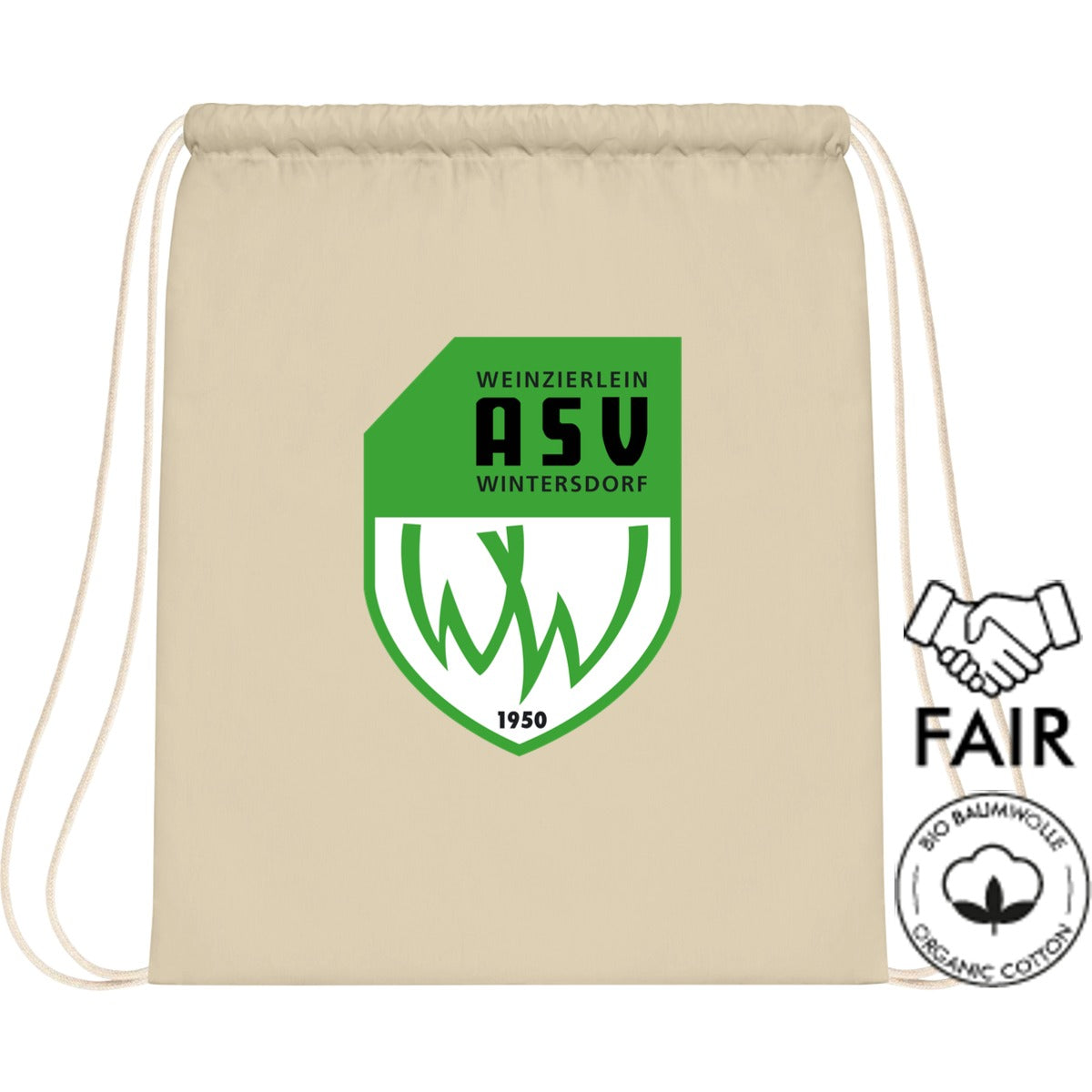 Turnbeutel Recycled Bio XT400 – ASV-Wappen mittig groß Natural Vorderseite