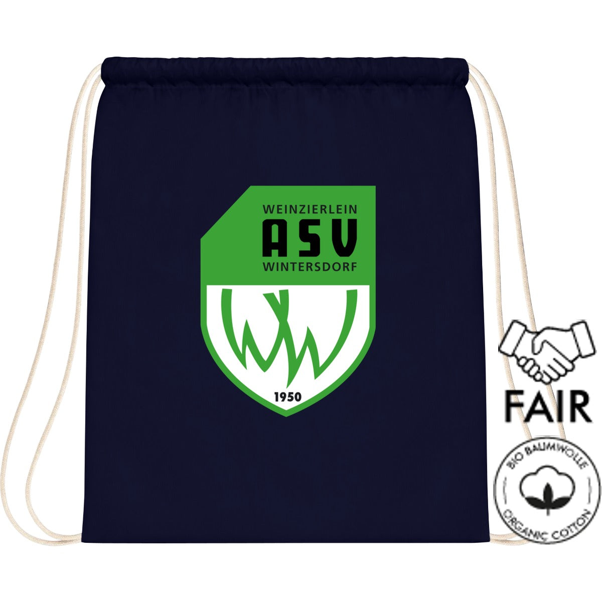 Turnbeutel Recycled Bio XT400 – ASV-Wappen mittig groß Navy Vorderseite