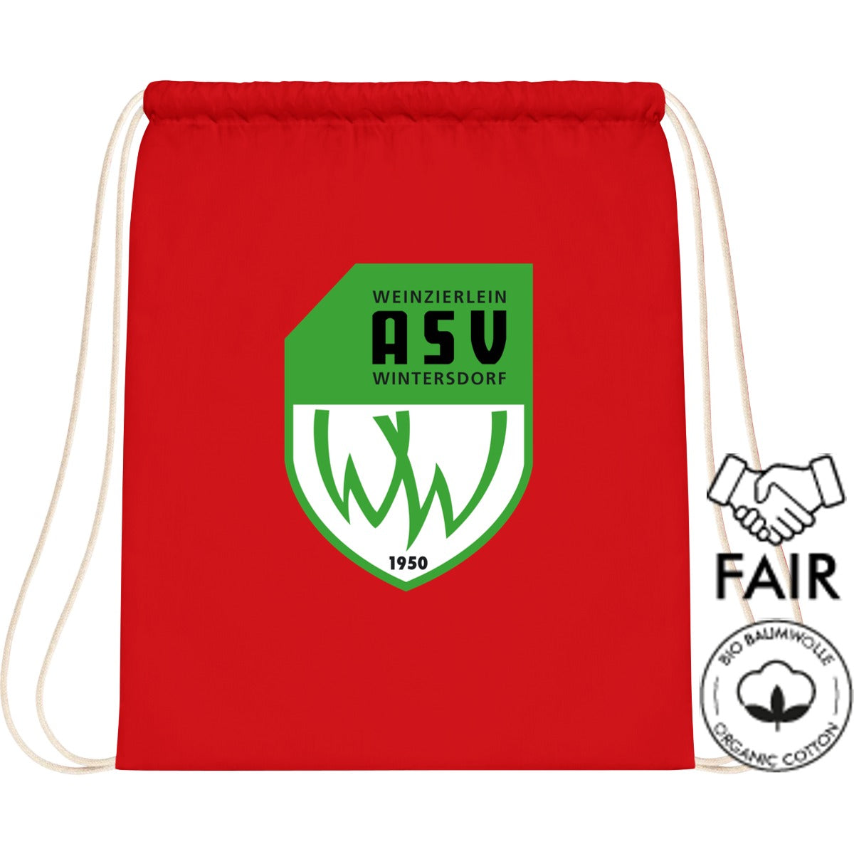 Turnbeutel Recycled Bio XT400 – ASV-Wappen mittig groß Red Vorderseite