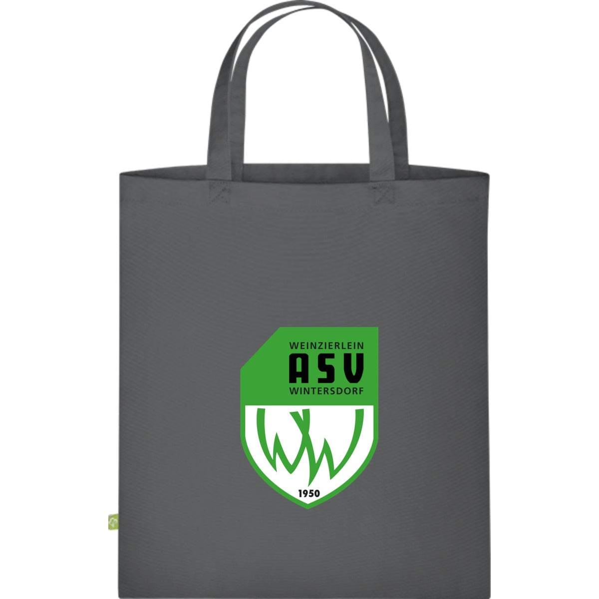 Baumwolltasche kurze Henkel WM101S – ASV-Wappen mittig groß Graphite Grey Vorderseite