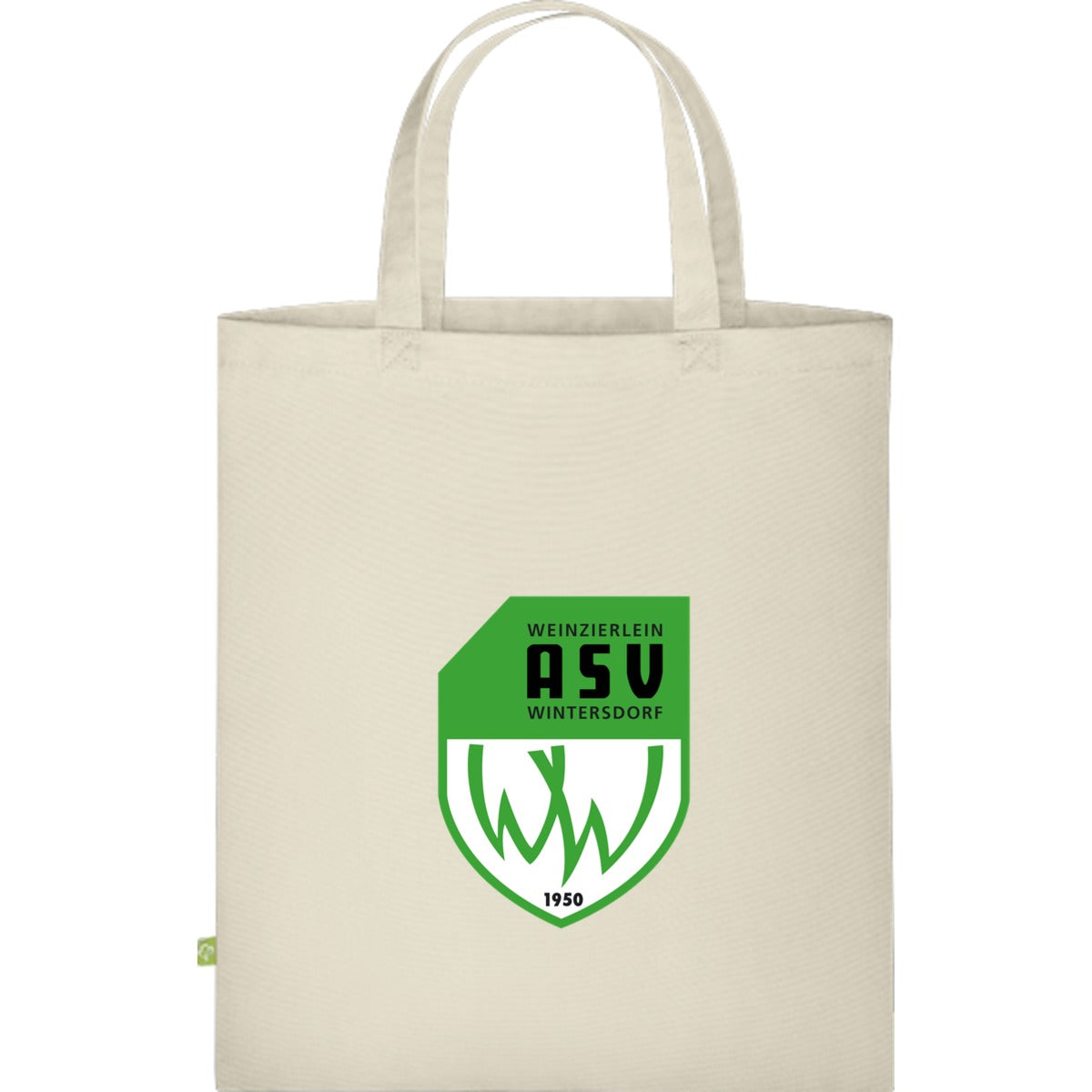 Baumwolltasche kurze Henkel WM101S – ASV-Wappen mittig groß Natural Vorderseite
