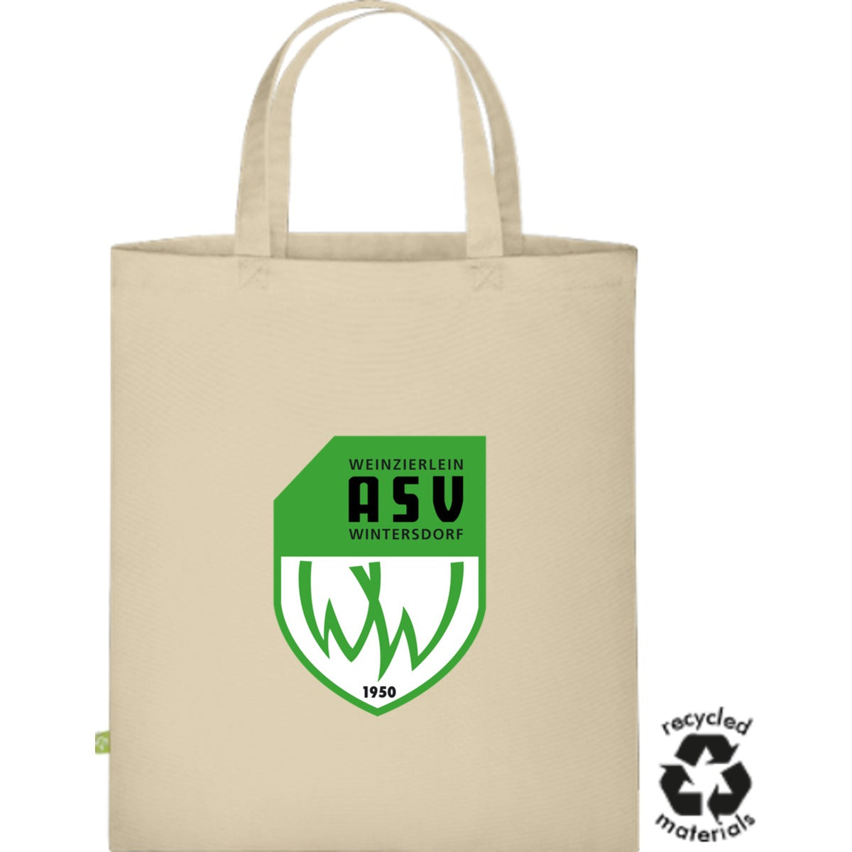 Henkeltasche aus recycelter Baumwolle XT550 – ASV-Wappen mittig groß Natural Vorderseite