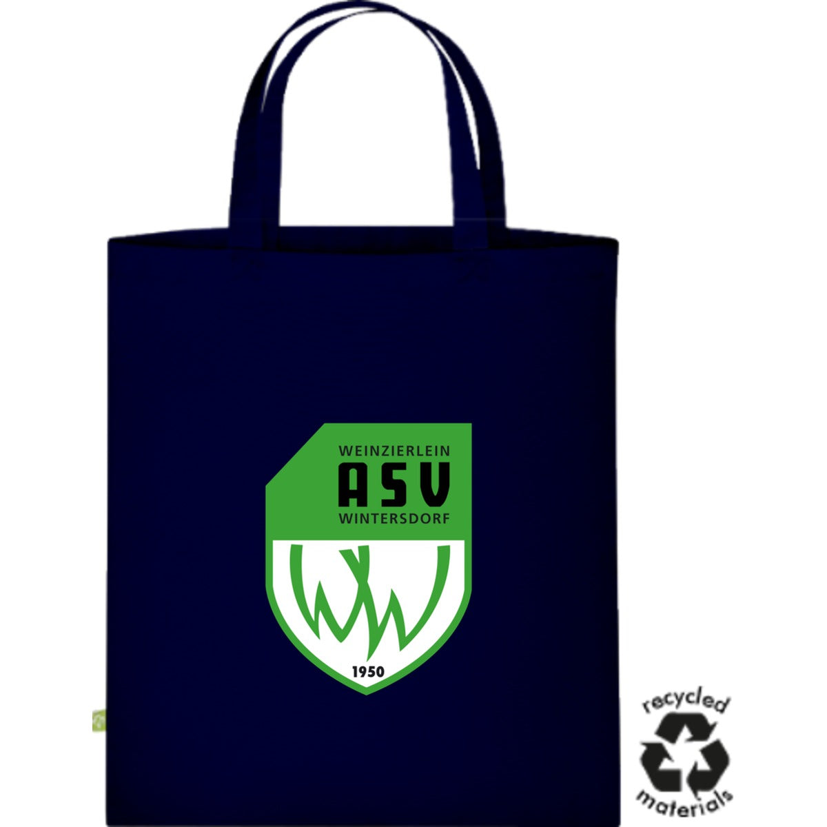 Henkeltasche aus recycelter Baumwolle XT550 – ASV-Wappen mittig groß Navy Vorderseite