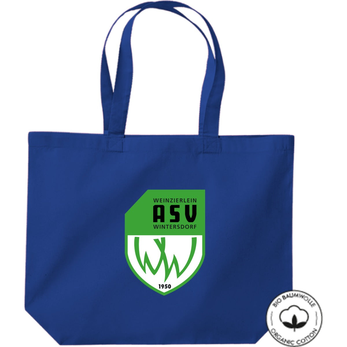 Shopper Einkaufstasche Bio Baumwolle WM265 – ASV-Wappen mittig groß Bright Royal Vorderseite
