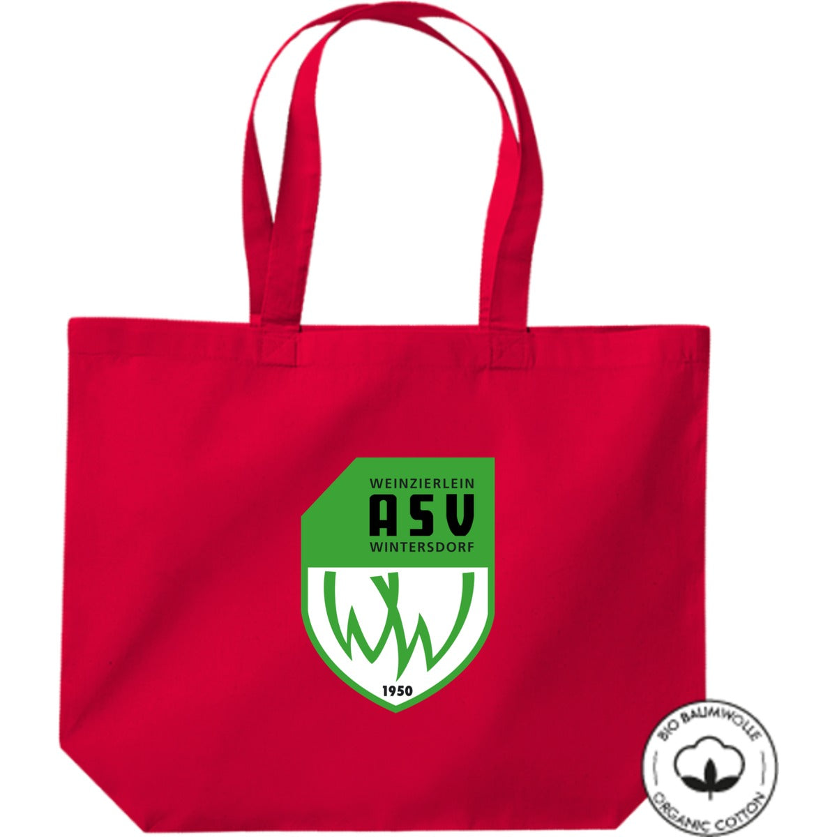 Shopper Einkaufstasche Bio Baumwolle WM265 – ASV-Wappen mittig groß Classic Red Vorderseite