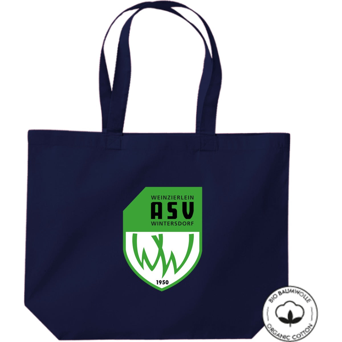 Shopper Einkaufstasche Bio Baumwolle WM265 – ASV-Wappen mittig groß French Navy Vorderseite