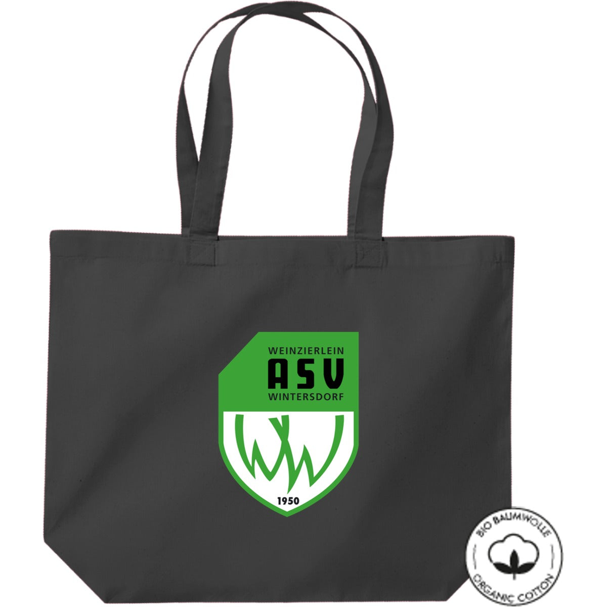 Shopper Einkaufstasche Bio Baumwolle WM265 – ASV-Wappen mittig groß Graphite Grey Vorderseite