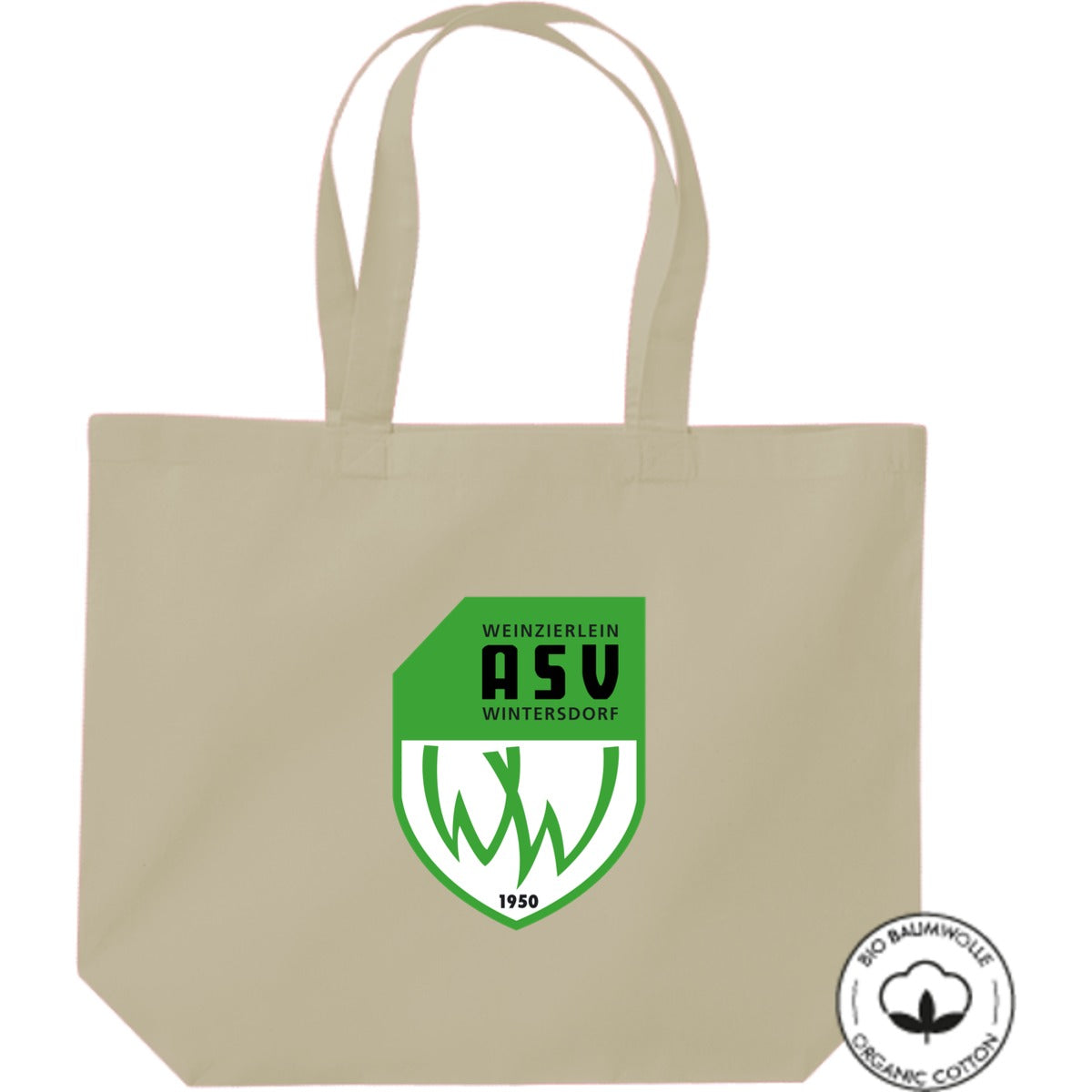 Shopper Einkaufstasche Bio Baumwolle WM265 – ASV-Wappen mittig groß Natural Vorderseite