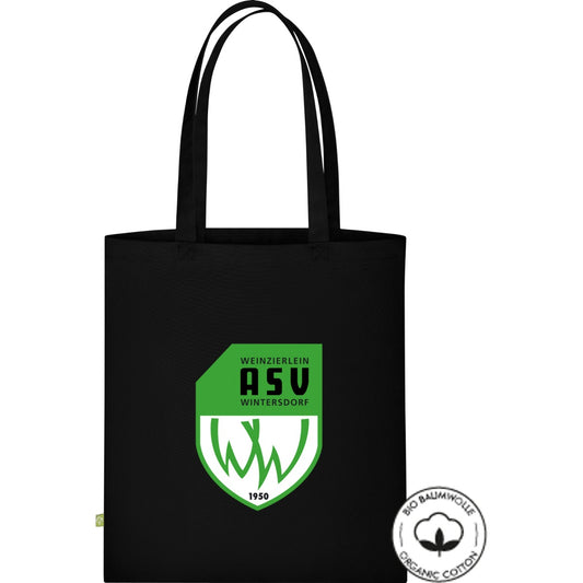 Stofftasche lange Henkel Bio Baumwolle WM801 – ASV-Wappen mittig groß Black Vorderseite