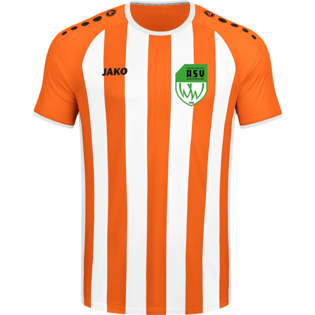 JAKO Trikot Inter Kurzarm 4215 – ASV-Wappen herzseitig Neonorange/Weiß Vorderseite