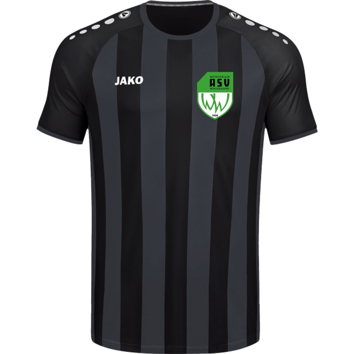 JAKO Trikot Inter Kurzarm 4215 – ASV-Wappen herzseitig Schwarz/Anthrazit Vorderseite
