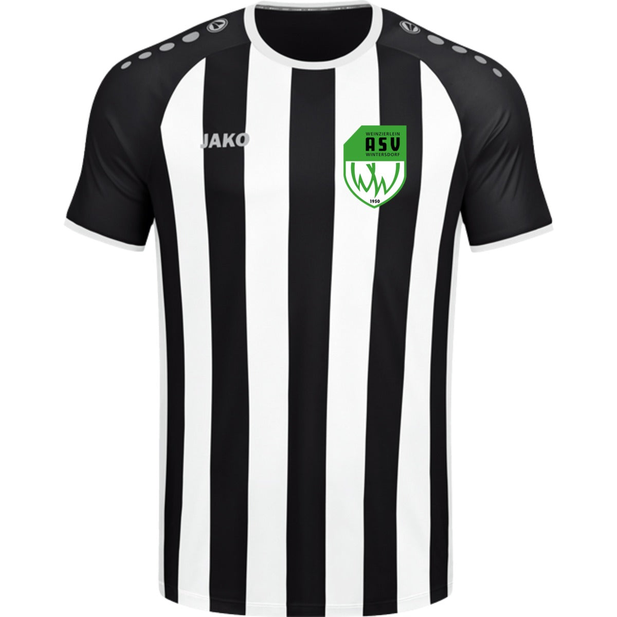 JAKO Trikot Inter Kurzarm 4215 – ASV-Wappen herzseitig Schwarz/Weiß Vorderseite