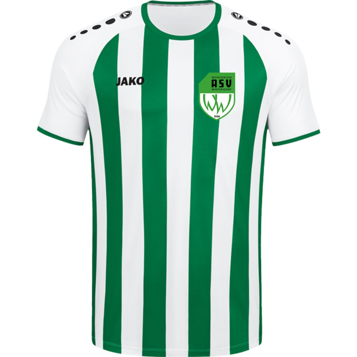 JAKO Trikot Inter Kurzarm 4215 – ASV-Wappen herzseitig Weiß/Sportgrün Vorderseite