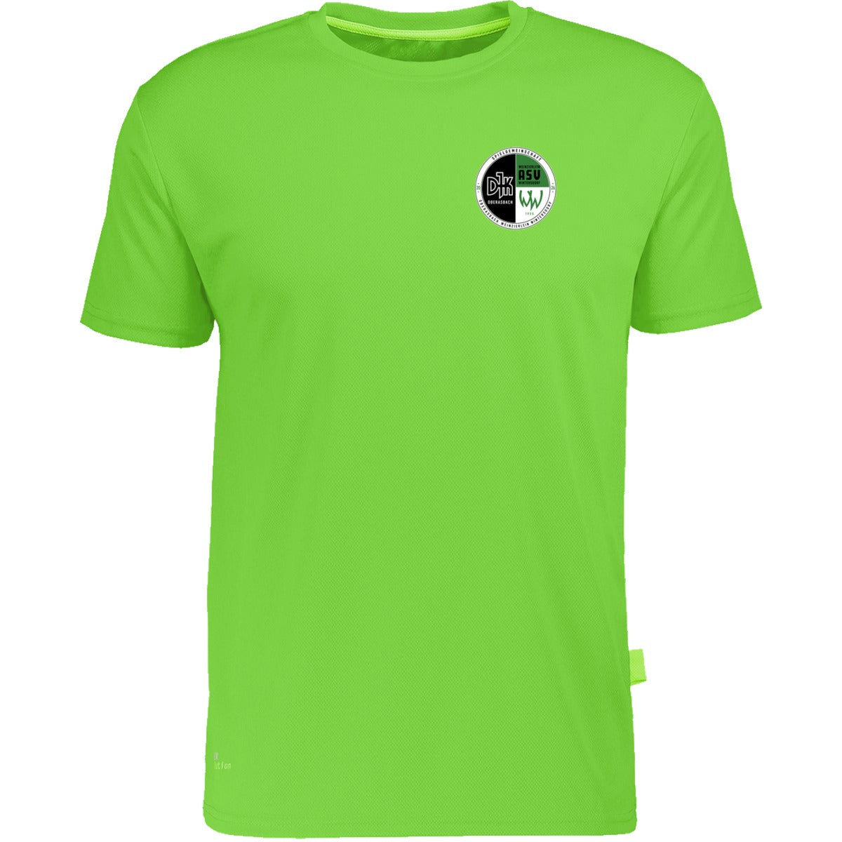 Nachhaltiges Herren Laufshirt aus 100% recyceltem Polyester CN160 – Vereinslogo herzseitig Lime Vorderseite