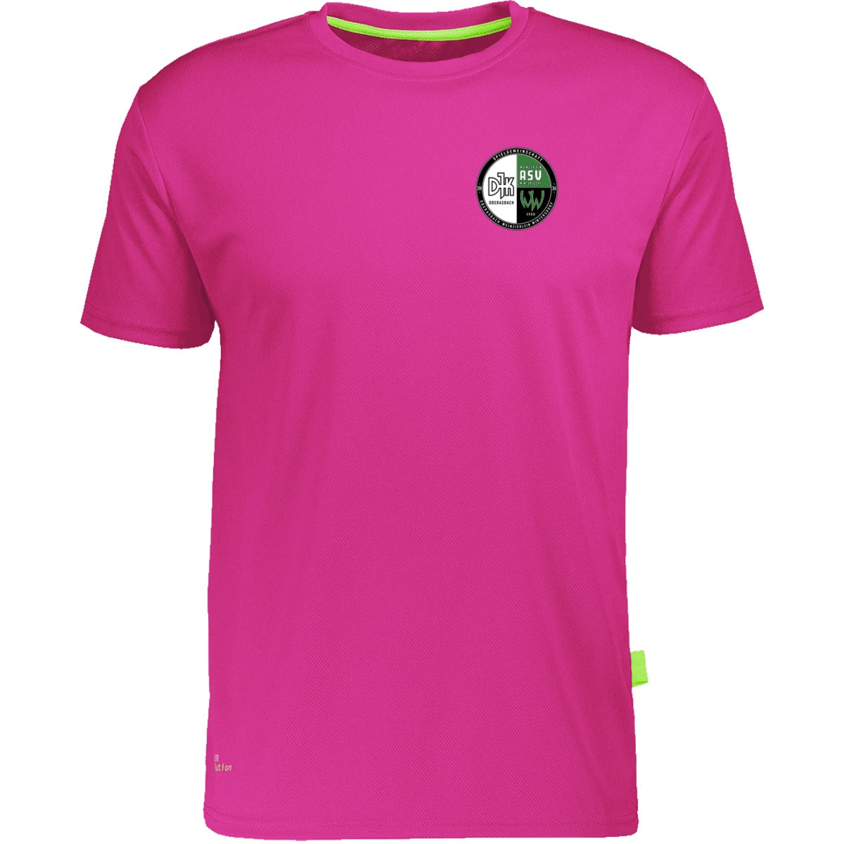 Nachhaltiges Herren Laufshirt aus 100% recyceltem Polyester CN160 – Vereinslogo herzseitig Magenta Vorderseite