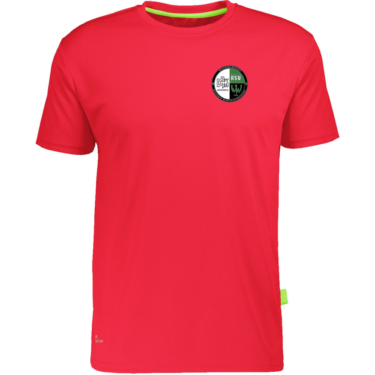 Nachhaltiges Herren Laufshirt aus 100% recyceltem Polyester CN160 – Vereinslogo herzseitig Neon Coral Vorderseite