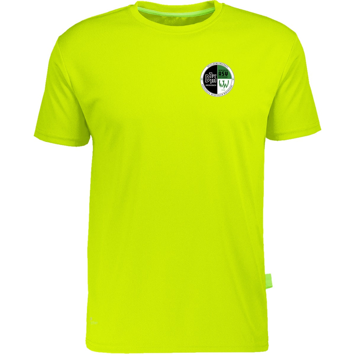 Nachhaltiges Herren Laufshirt aus 100% recyceltem Polyester CN160 – Vereinslogo herzseitig Neon Yellow Vorderseite