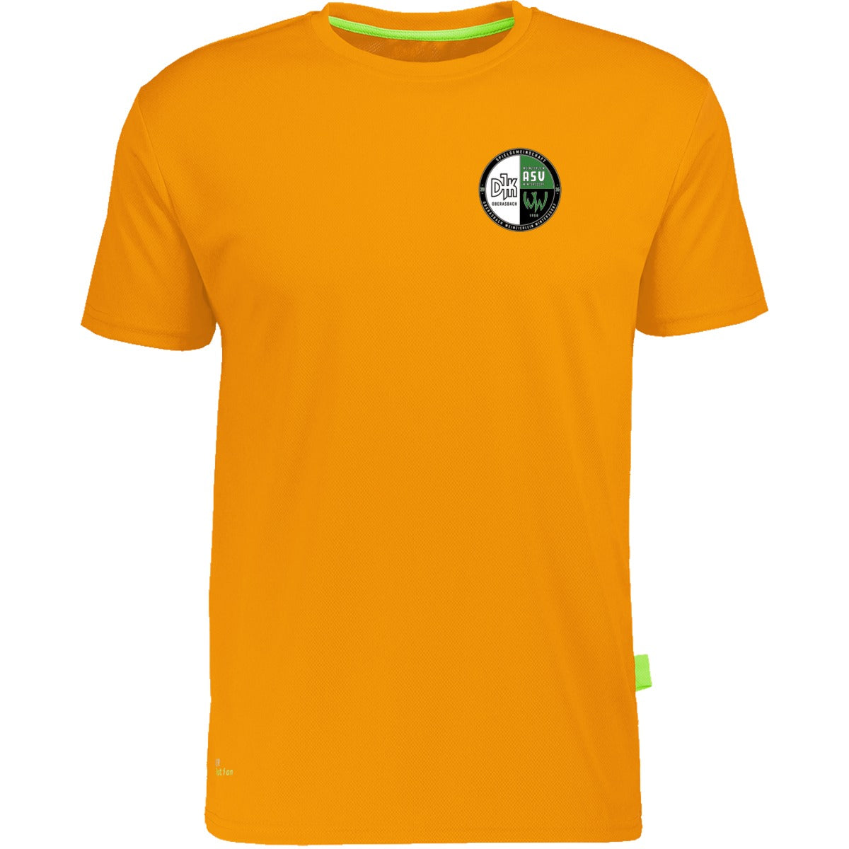Nachhaltiges Herren Laufshirt aus 100% recyceltem Polyester CN160 – Vereinslogo herzseitig Orange Vorderseite