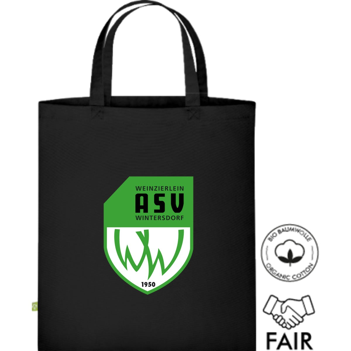 Fairtrade Henkeltasche aus Bio-Baumwolle XT500N – ASV-Wappen mittig groß Black Vorderseite