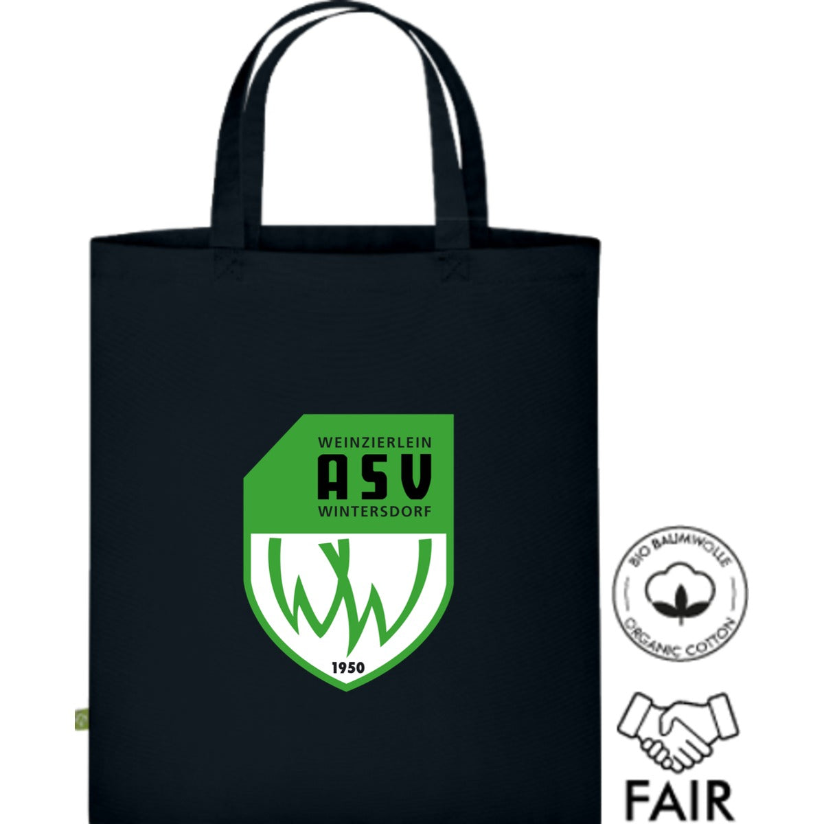 Fairtrade Henkeltasche aus Bio-Baumwolle XT500N – ASV-Wappen mittig groß Graphite Grey Vorderseite
