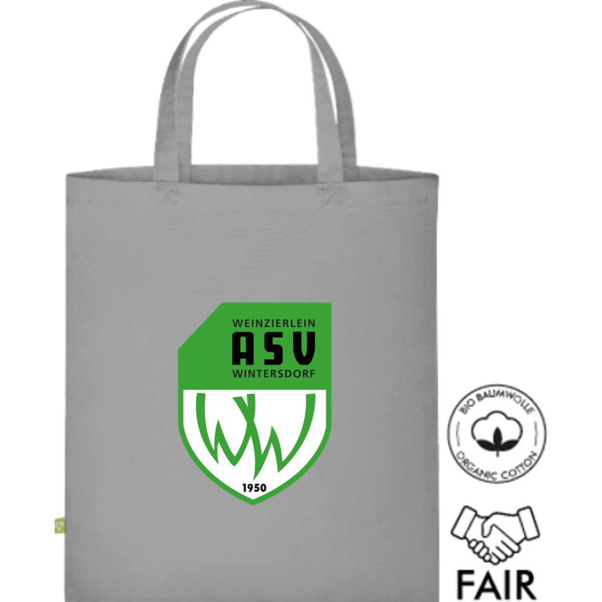 Fairtrade Henkeltasche aus Bio-Baumwolle XT500N – ASV-Wappen mittig groß Light Grey Vorderseite
