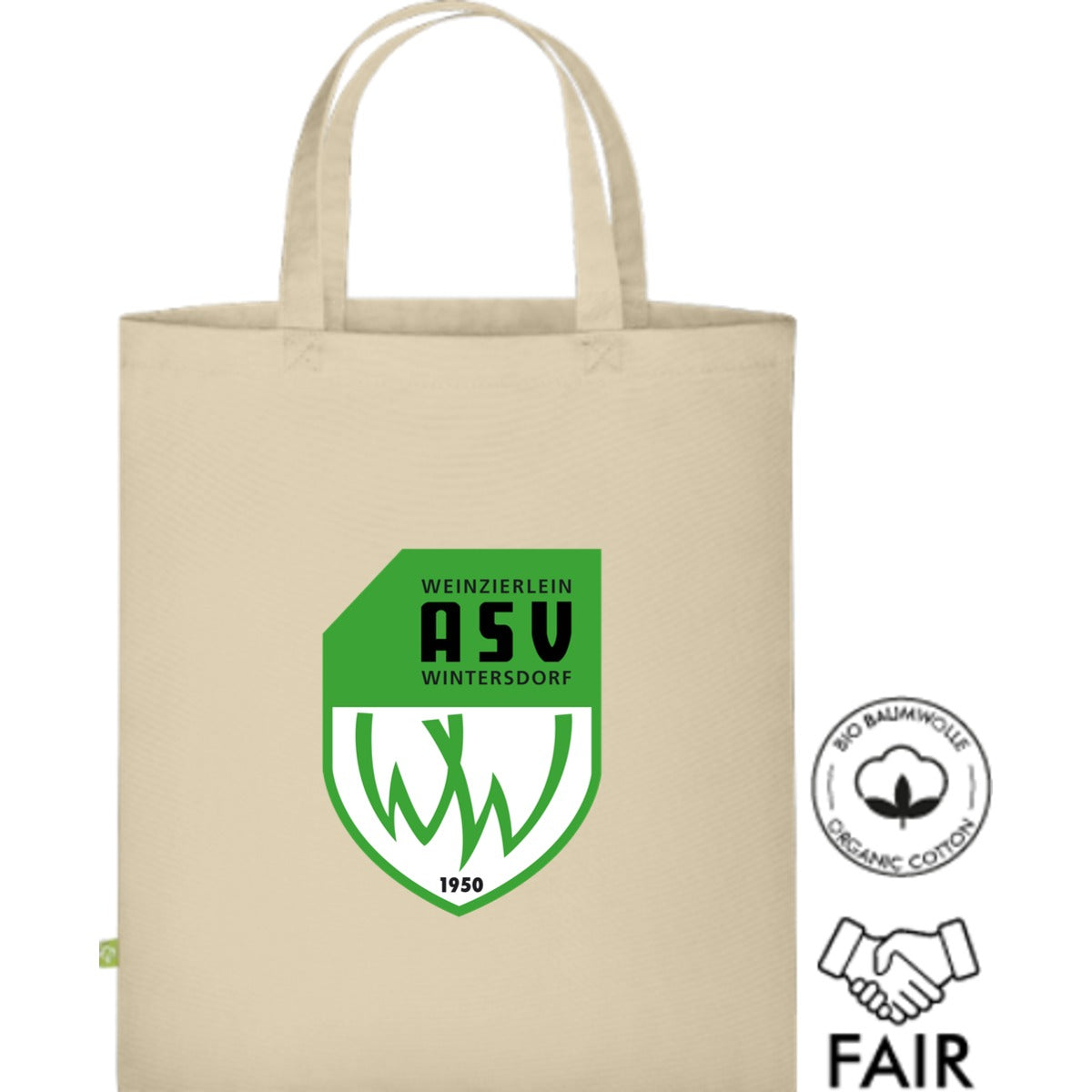Fairtrade Henkeltasche aus Bio-Baumwolle XT500N – ASV-Wappen mittig groß Natural Vorderseite