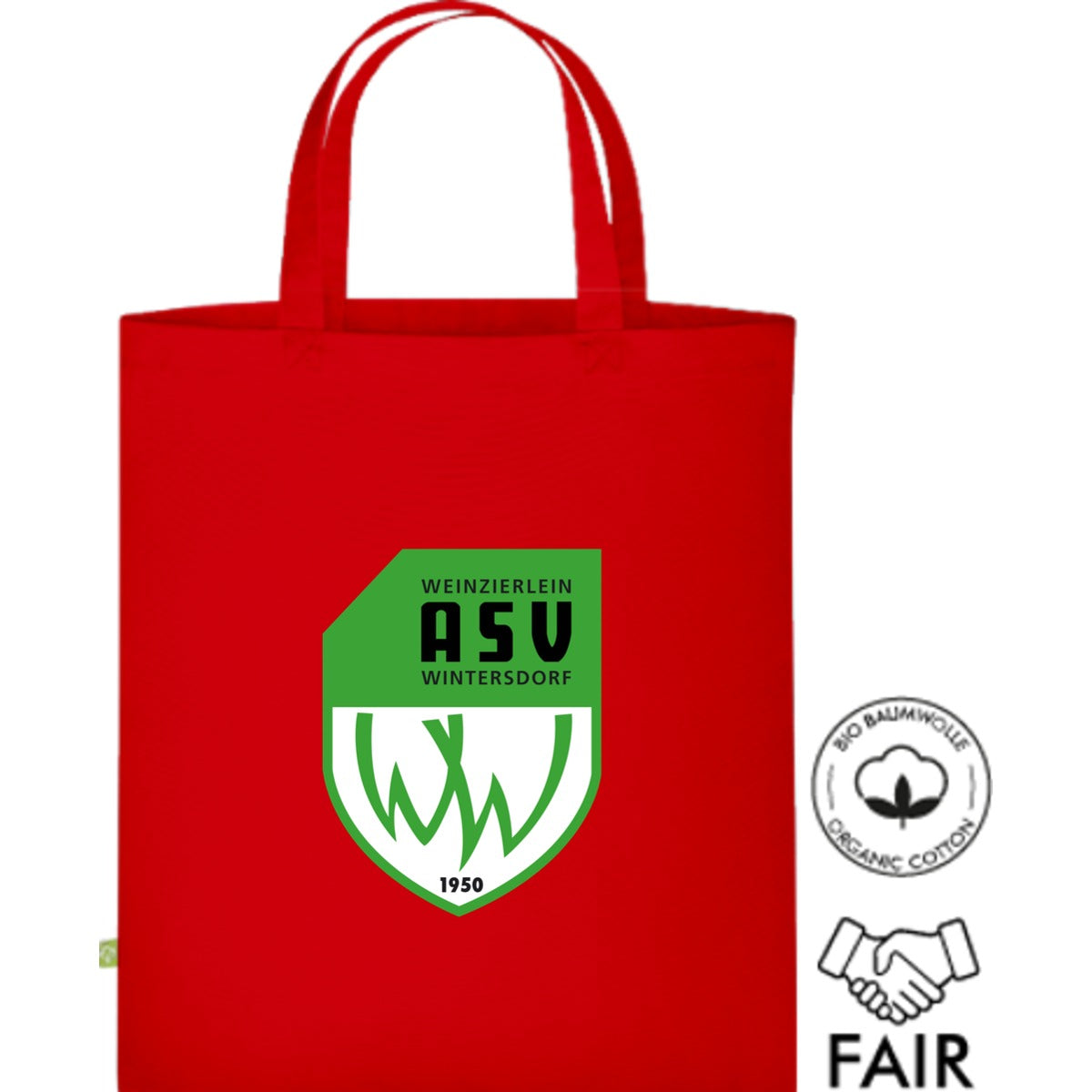 Fairtrade Henkeltasche aus Bio-Baumwolle XT500N – ASV-Wappen mittig groß Red Vorderseite