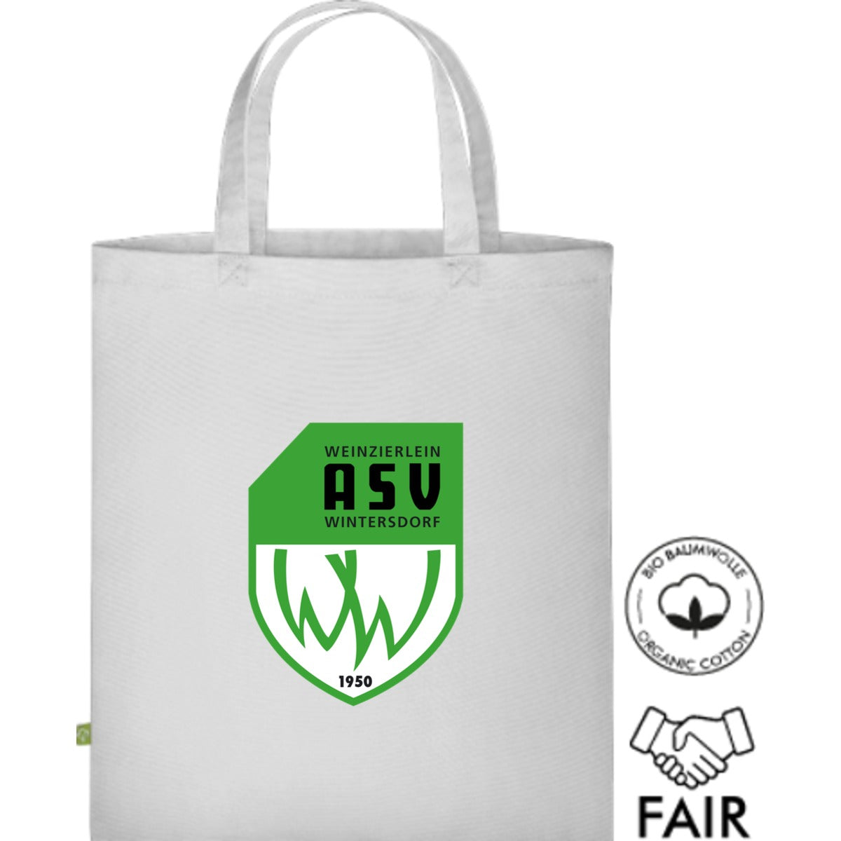 Fairtrade Henkeltasche aus Bio-Baumwolle XT500N – ASV-Wappen mittig groß White Vorderseite