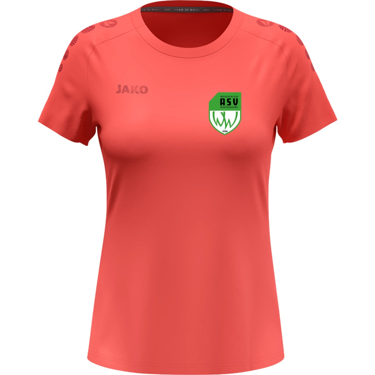 JAKO Damen T-Shirt Light Flow 6176W – ASV-Wappen herzseitig Coral Vorderseite
