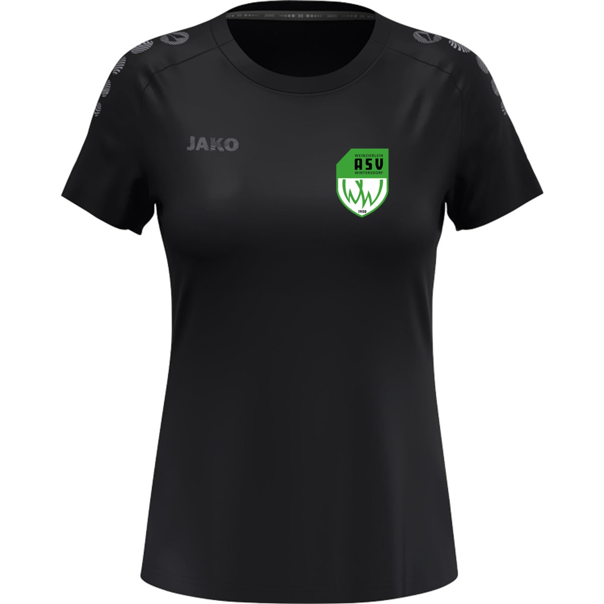 JAKO Damen T-Shirt Light Flow 6176W – ASV-Wappen herzseitig Schwarz Vorderseite