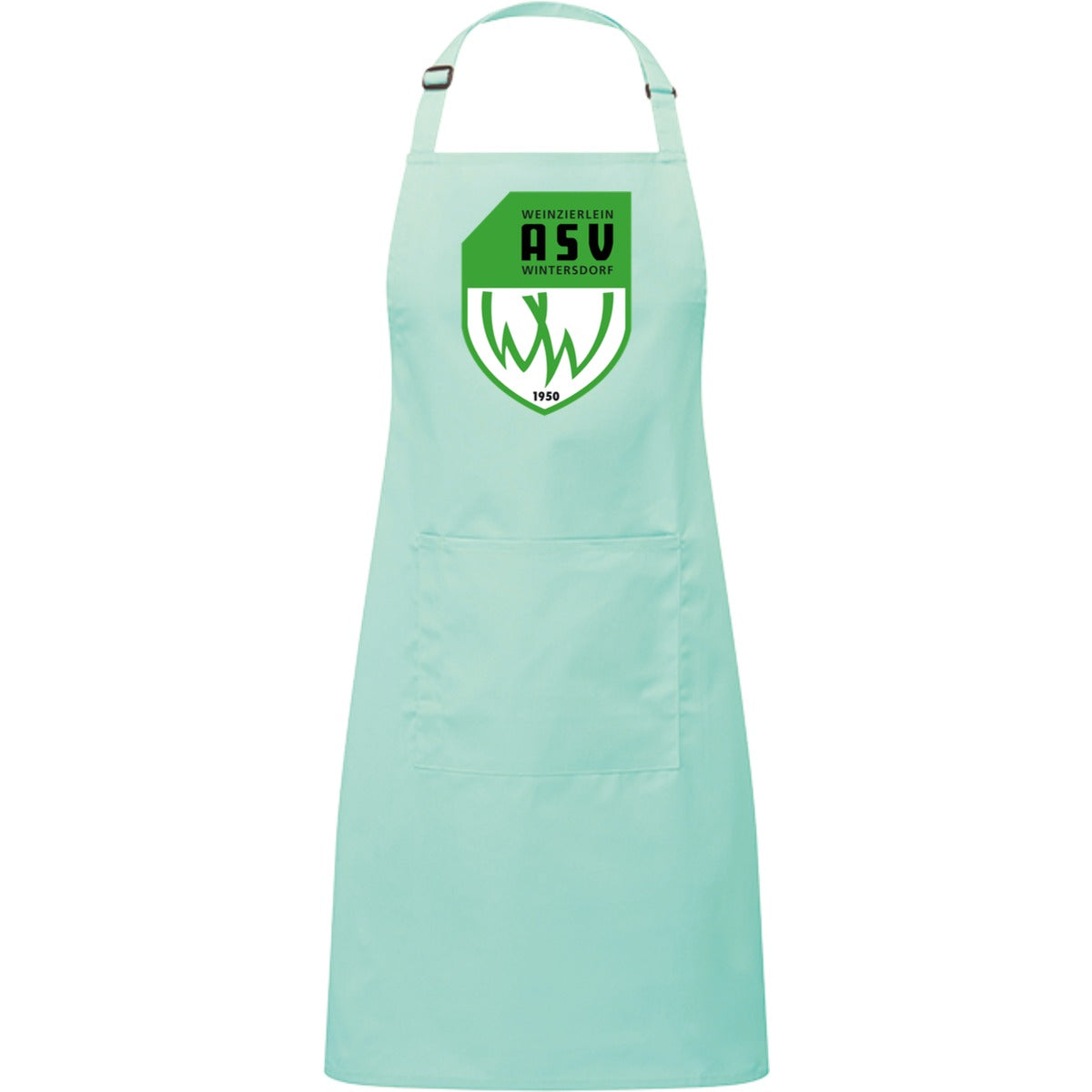 Kochschürze mit Tasche PR154 – ASV-Wappen mittig groß Aqua Vorderseite