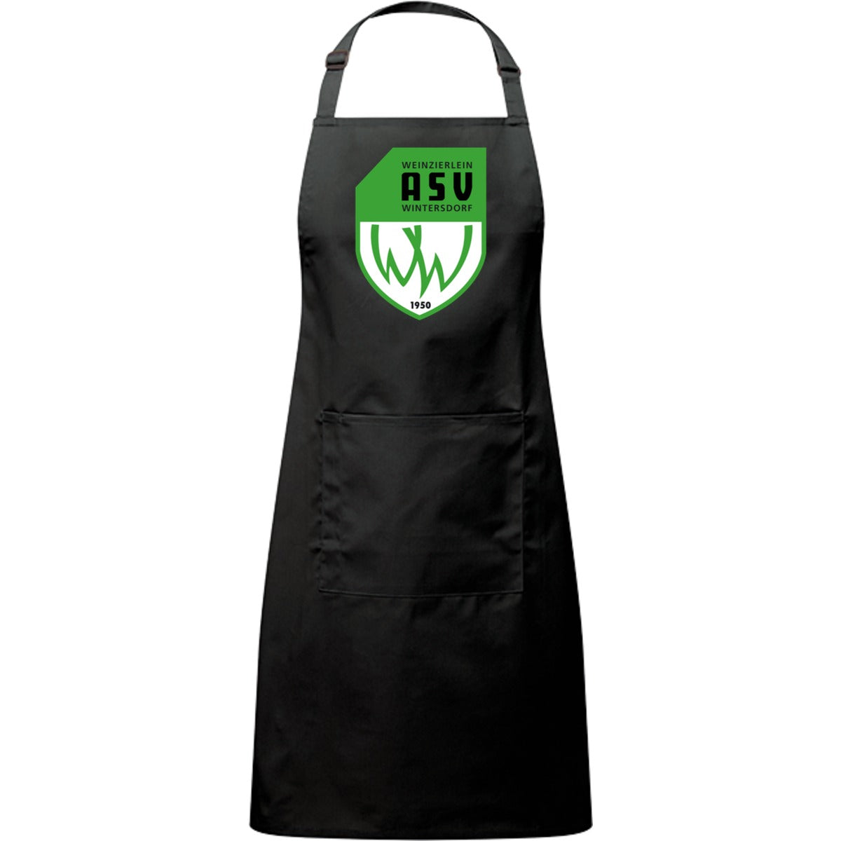 Kochschürze mit Tasche PR154 – ASV-Wappen mittig groß Black Vorderseite