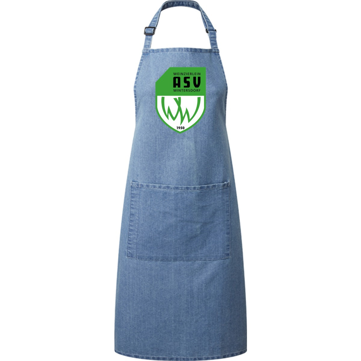 Kochschürze mit Tasche PR154 – ASV-Wappen mittig groß Blue Denim Vorderseite