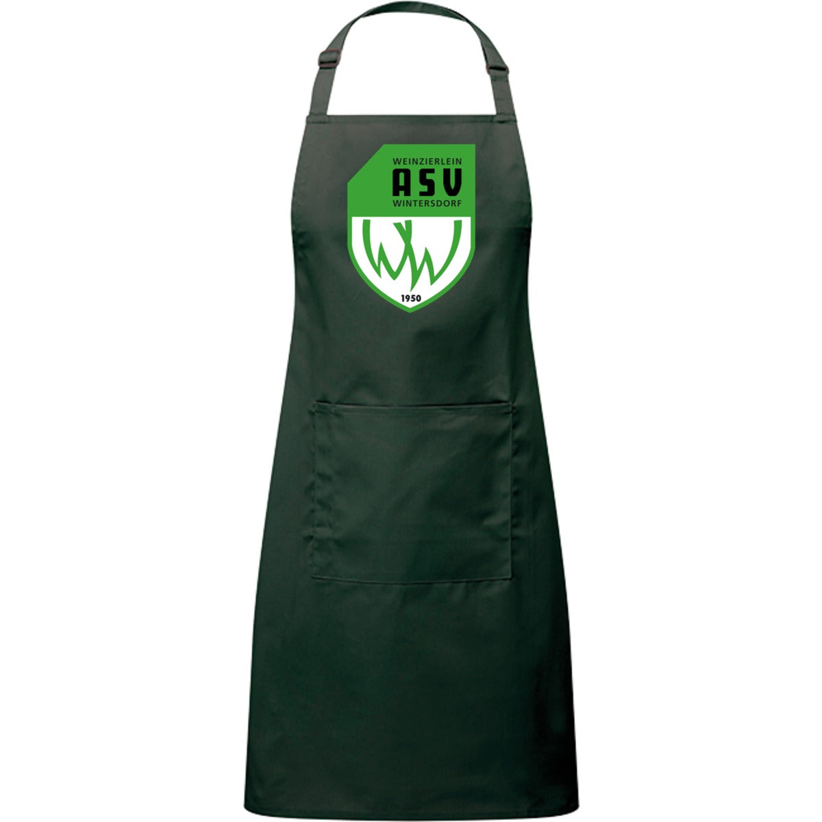 Kochschürze mit Tasche PR154 – ASV-Wappen mittig groß Bottle Green Vorderseite