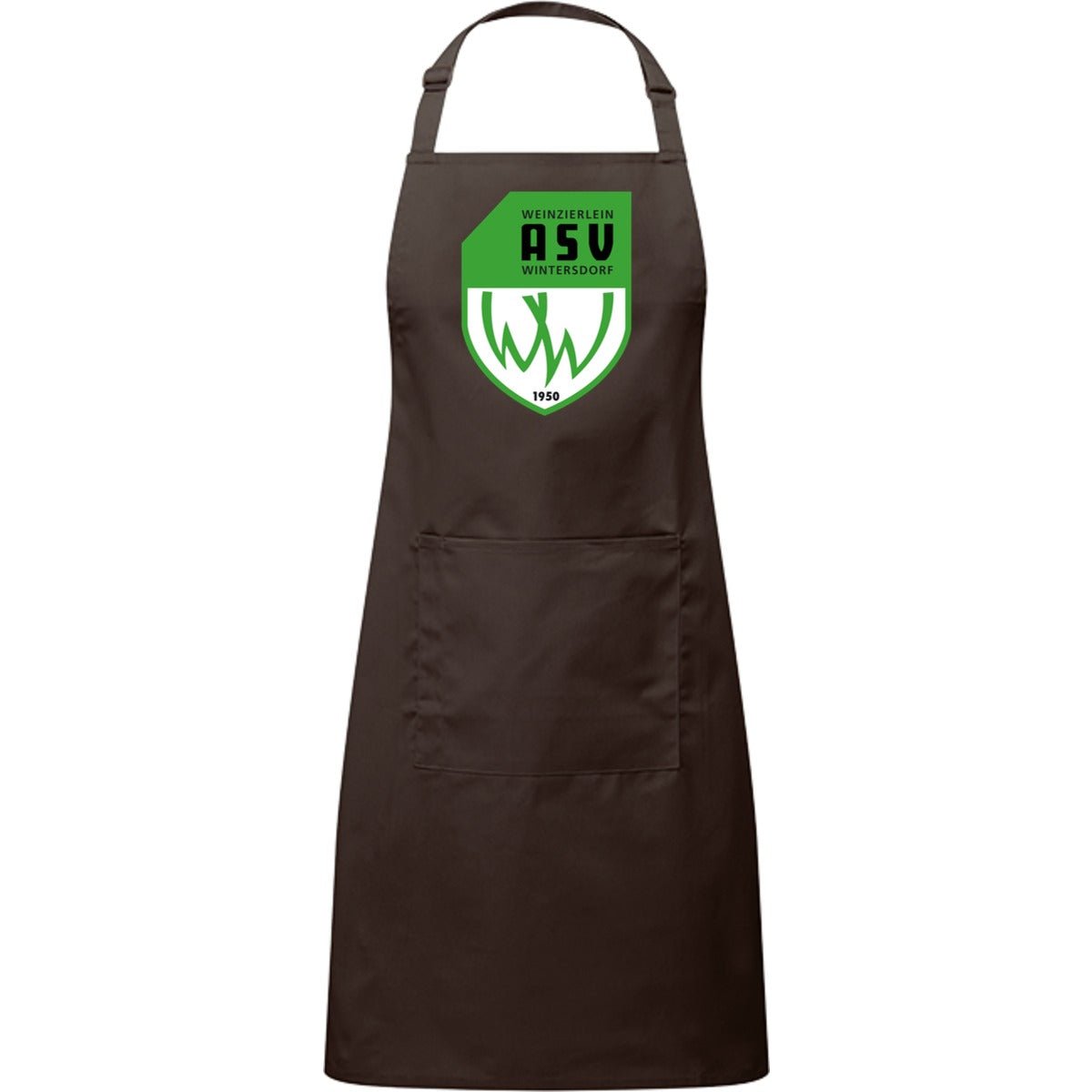 Kochschürze mit Tasche PR154 – ASV-Wappen mittig groß Brown Vorderseite