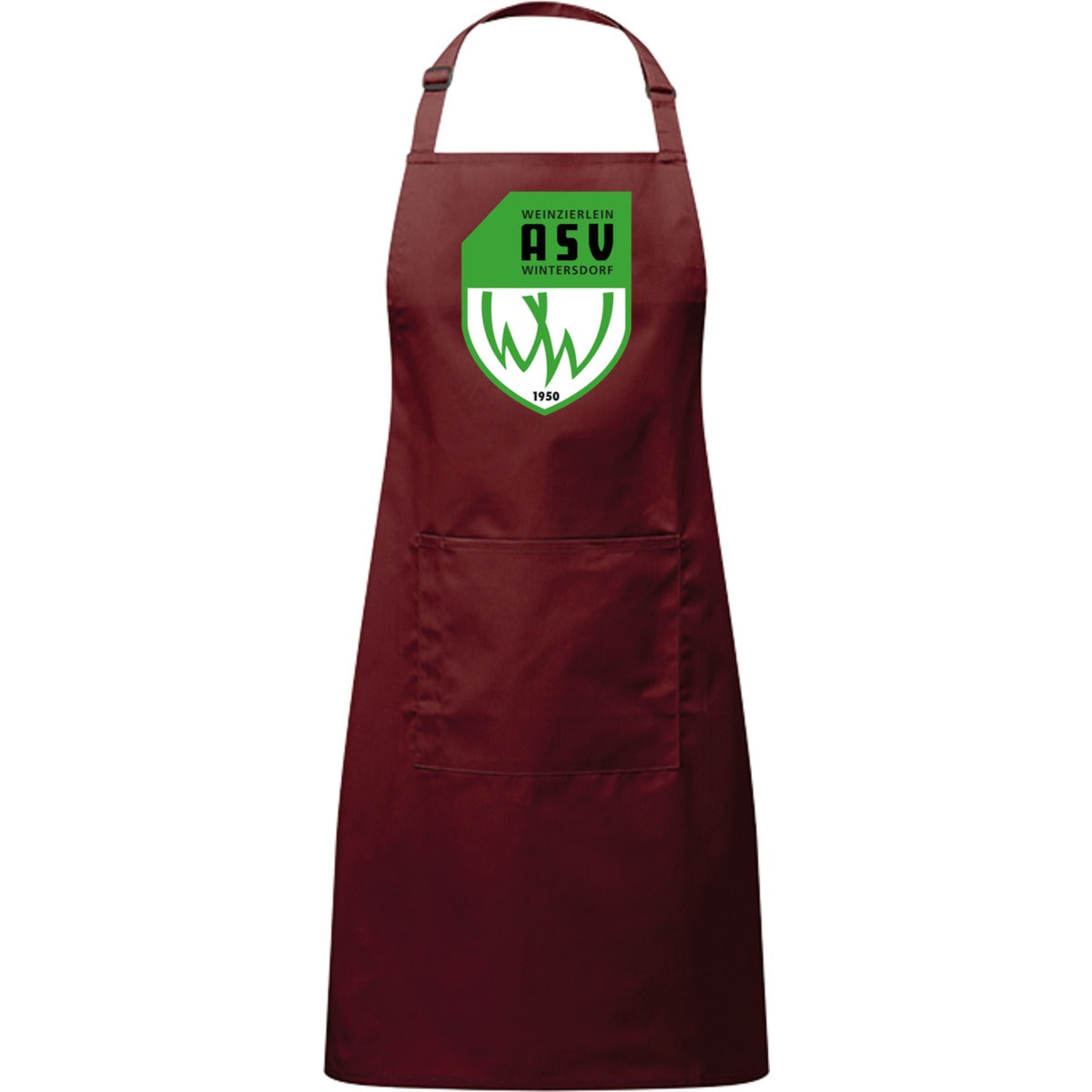 Kochschürze mit Tasche PR154 – ASV-Wappen mittig groß Burgundy Vorderseite