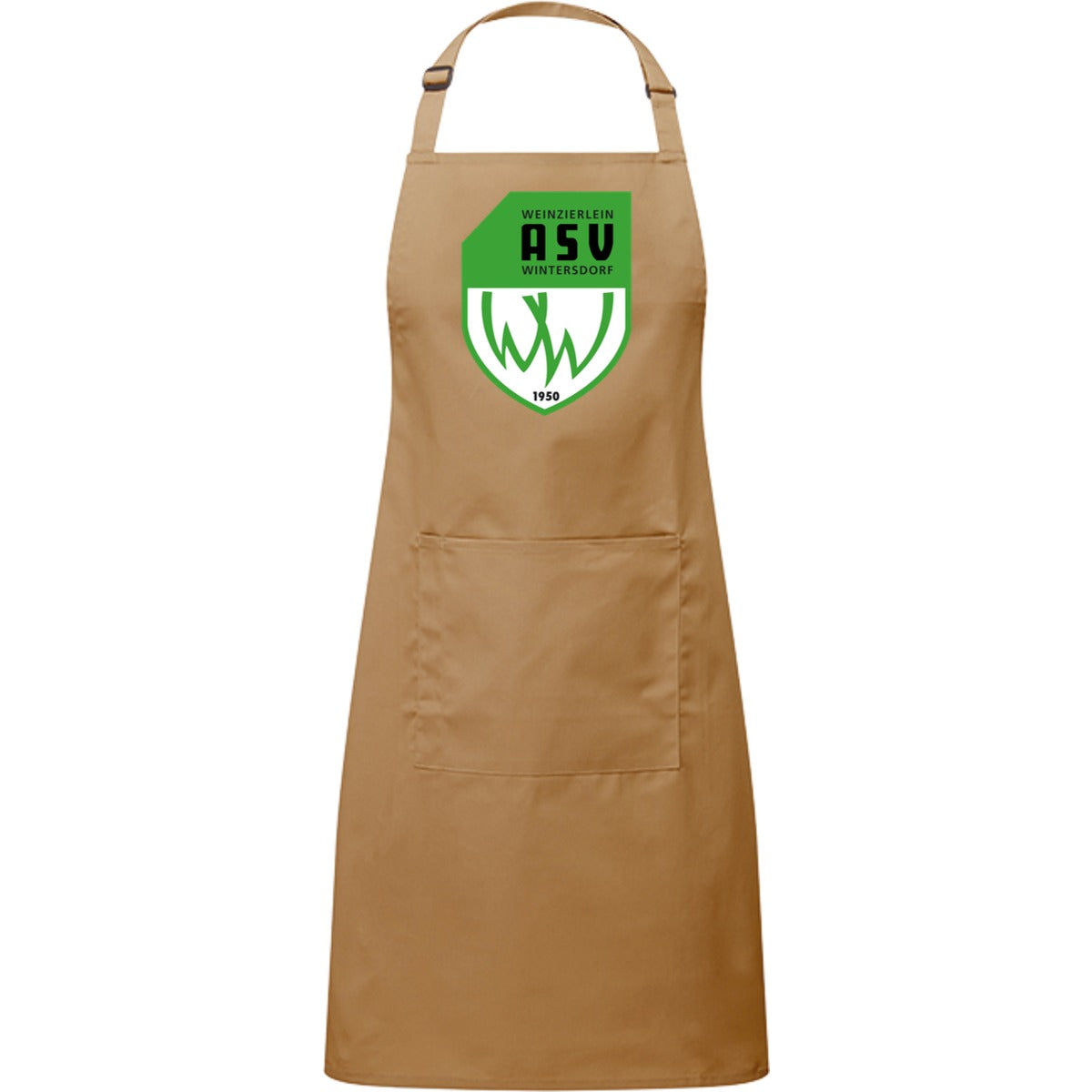 Kochschürze mit Tasche PR154 – ASV-Wappen mittig groß Camel Vorderseite
