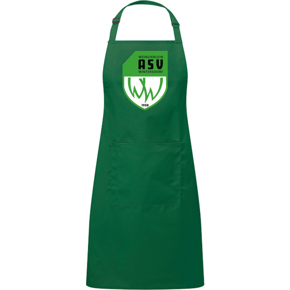 Kochschürze mit Tasche PR154 – ASV-Wappen mittig groß Emerald Vorderseite