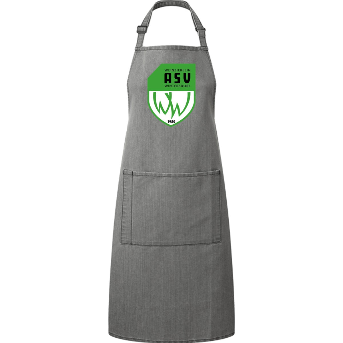Kochschürze mit Tasche PR154 – ASV-Wappen mittig groß Grey Denim Vorderseite