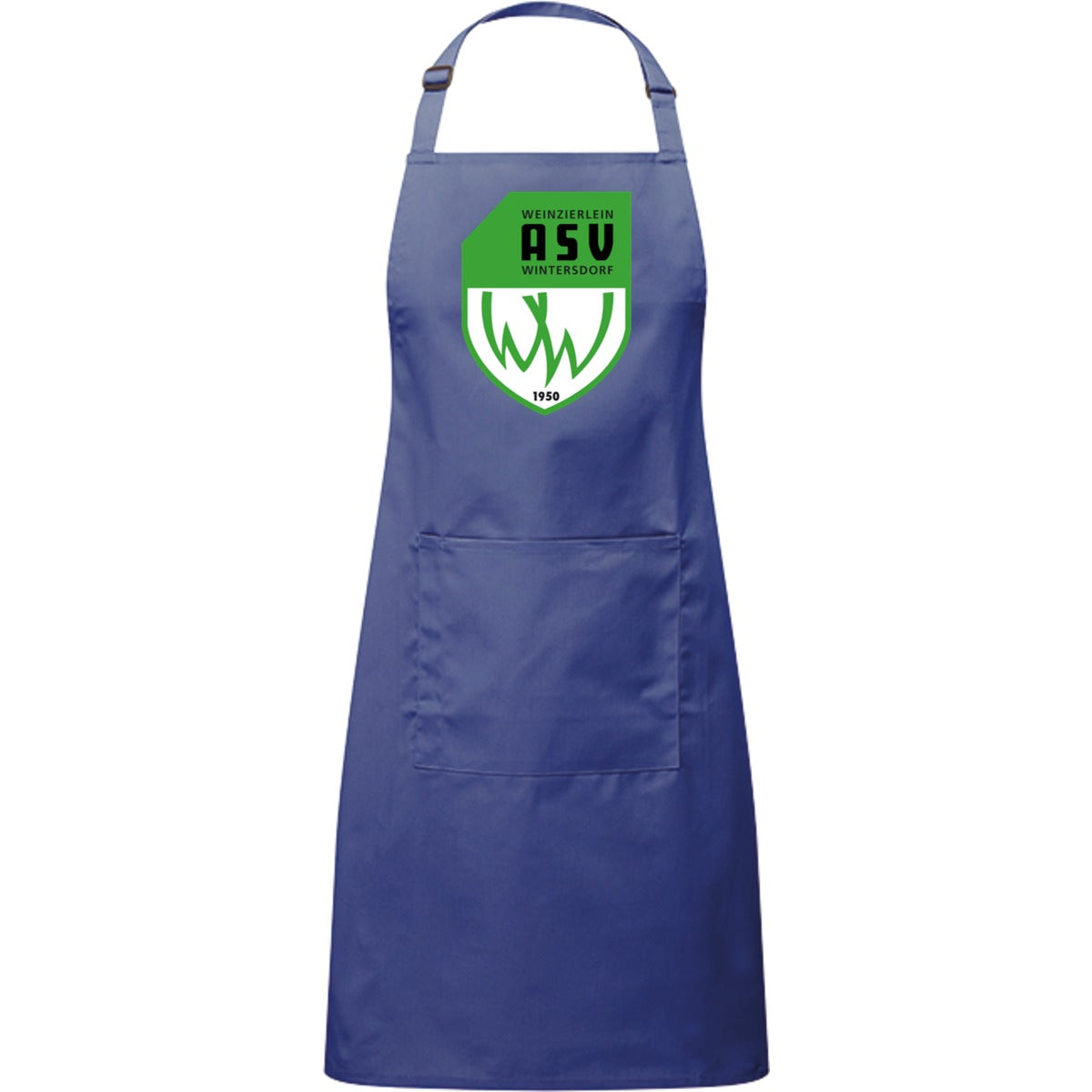 Kochschürze mit Tasche PR154 – ASV-Wappen mittig groß Marine Blue Vorderseite