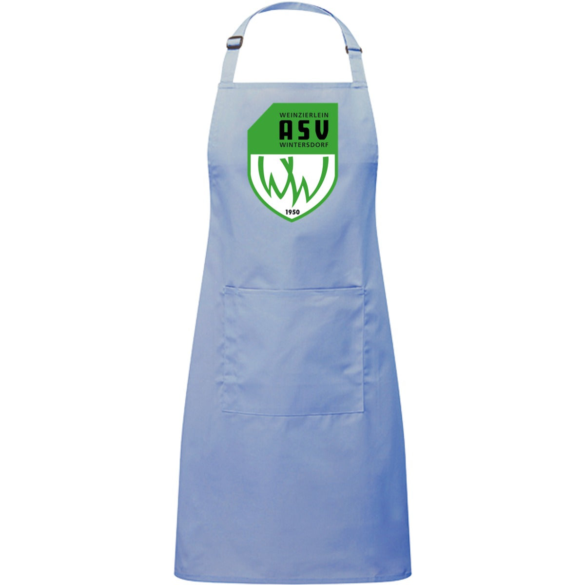 Kochschürze mit Tasche PR154 – ASV-Wappen mittig groß Midblue Vorderseite