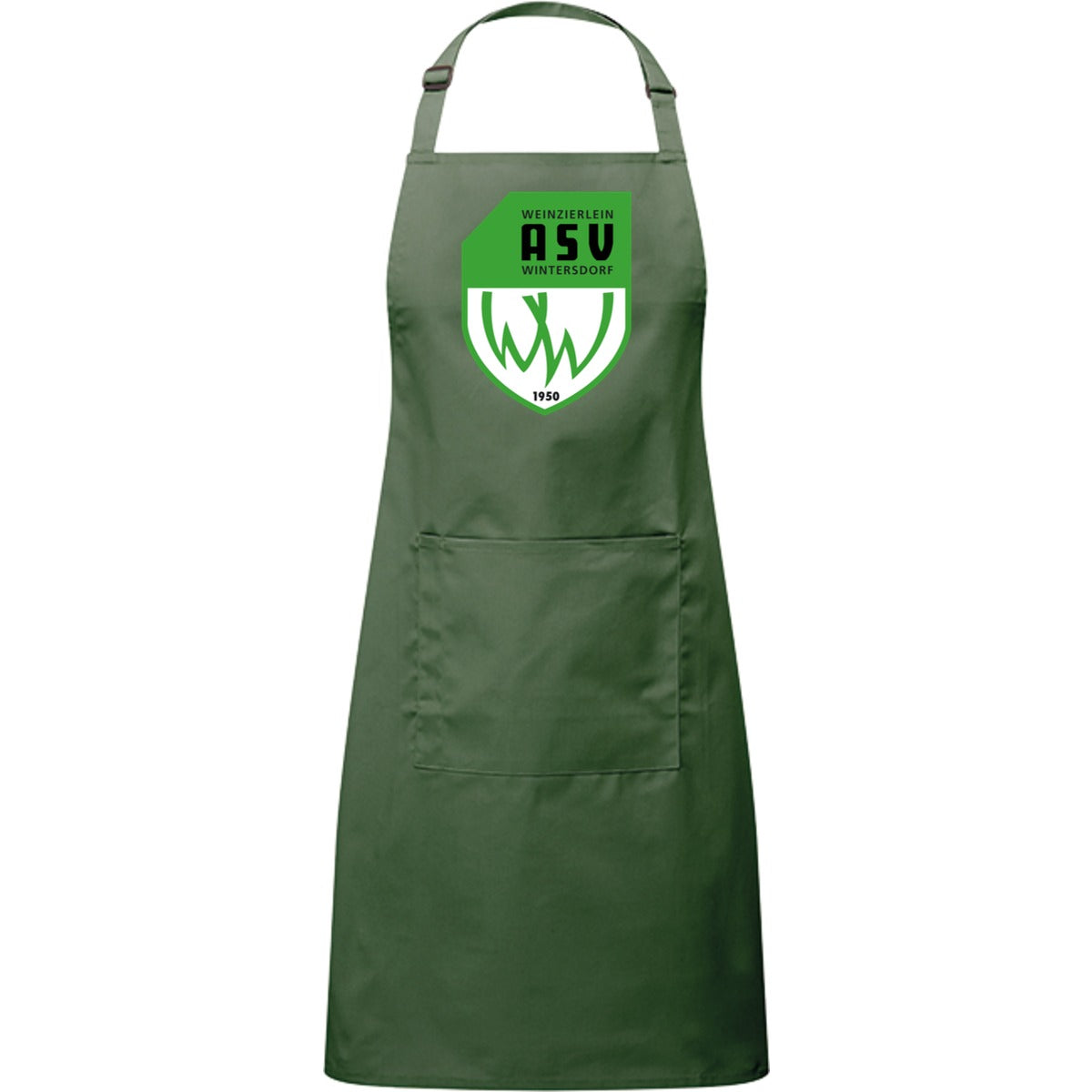 Kochschürze mit Tasche PR154 – ASV-Wappen mittig groß Moss Green Vorderseite
