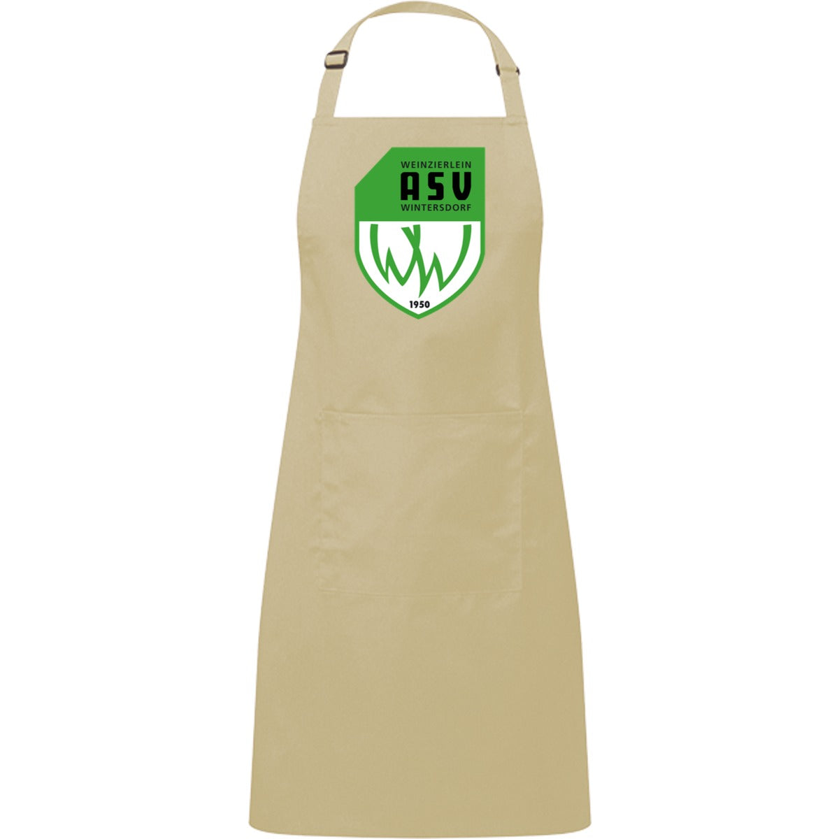 Kochschürze mit Tasche PR154 – ASV-Wappen mittig groß Natural Vorderseite