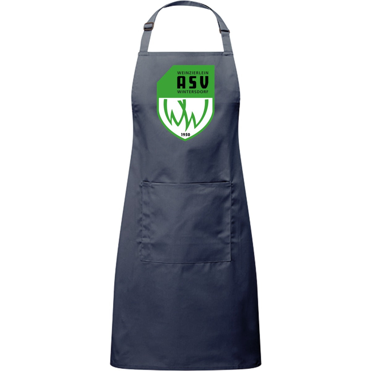 Kochschürze mit Tasche PR154 – ASV-Wappen mittig groß Navy Vorderseite